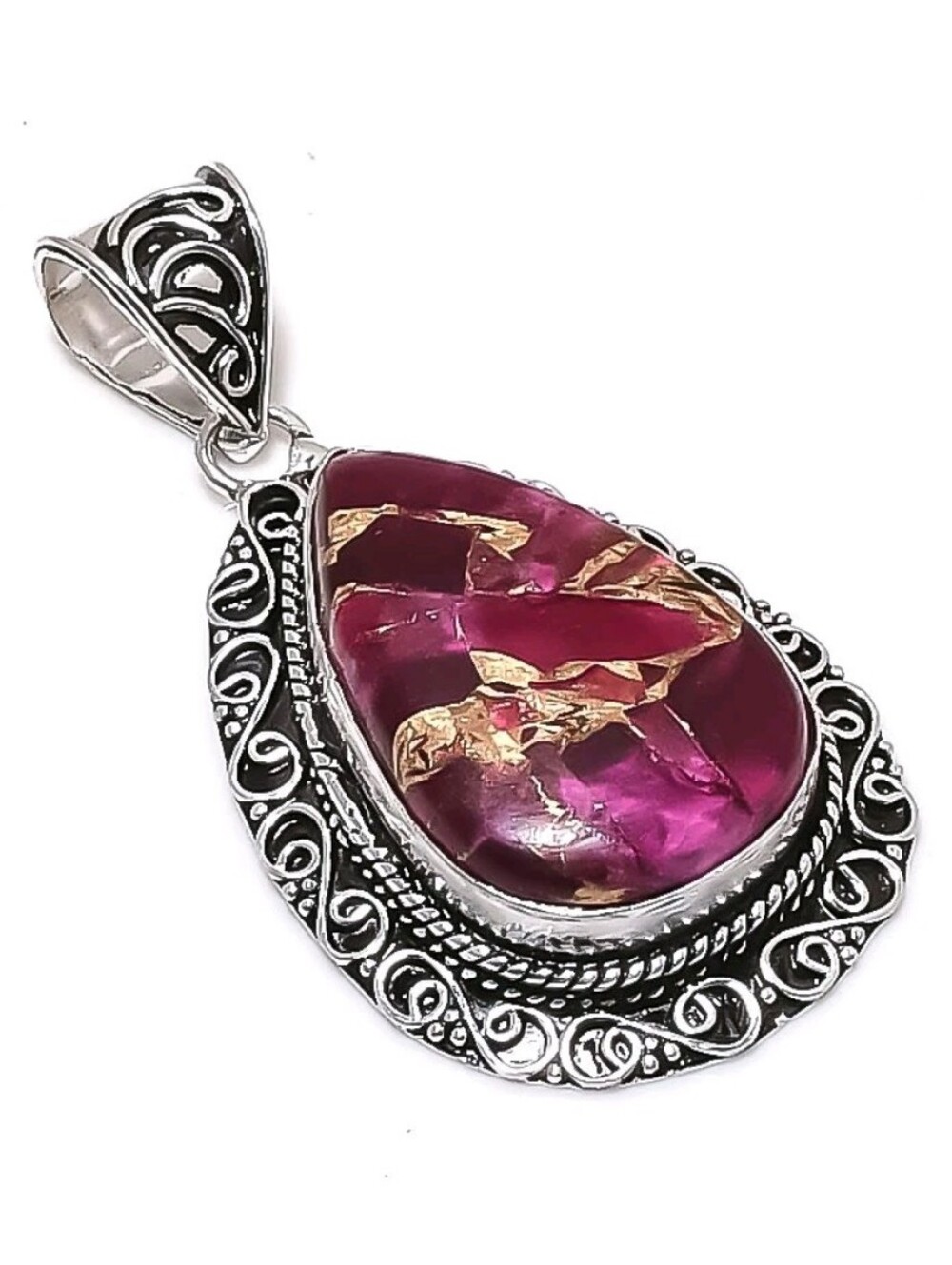 Copper Pink Tourmaline Gemstone 925 Sterling Silver Handmade Pendant Necklace
